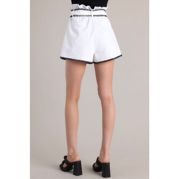 Fore EVERYDAY MEMORIES WHITE LINEN BLEND BELTED SHORTS LINED Large - Picture 7 of 8